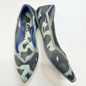 Rothy’s The Point Olive Green Camo Knit Ballet Flats Size 7.5